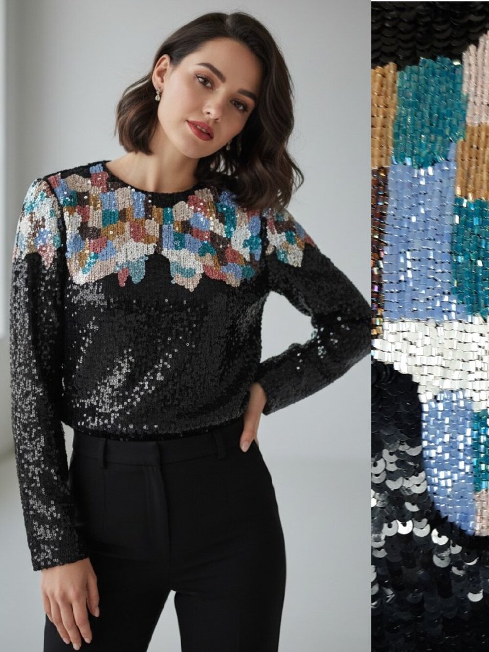 ✨ Vtg 80s Silk, Sequined, & Beaded Top - Judith Ann Creations brand
